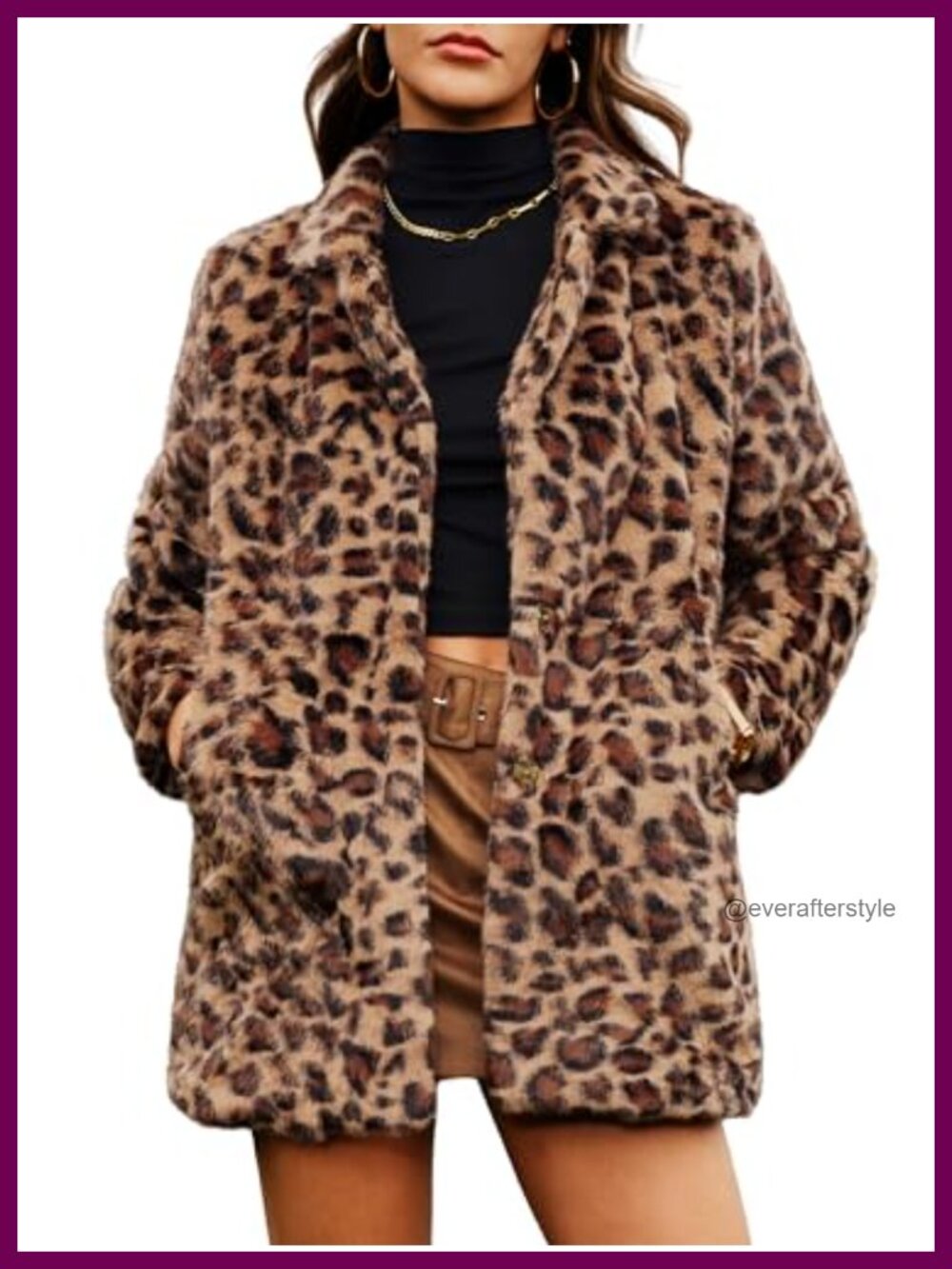 Women's Faux Fur Long Winter Coat Fluffy Leopard Animal Print Oversized Overcoat